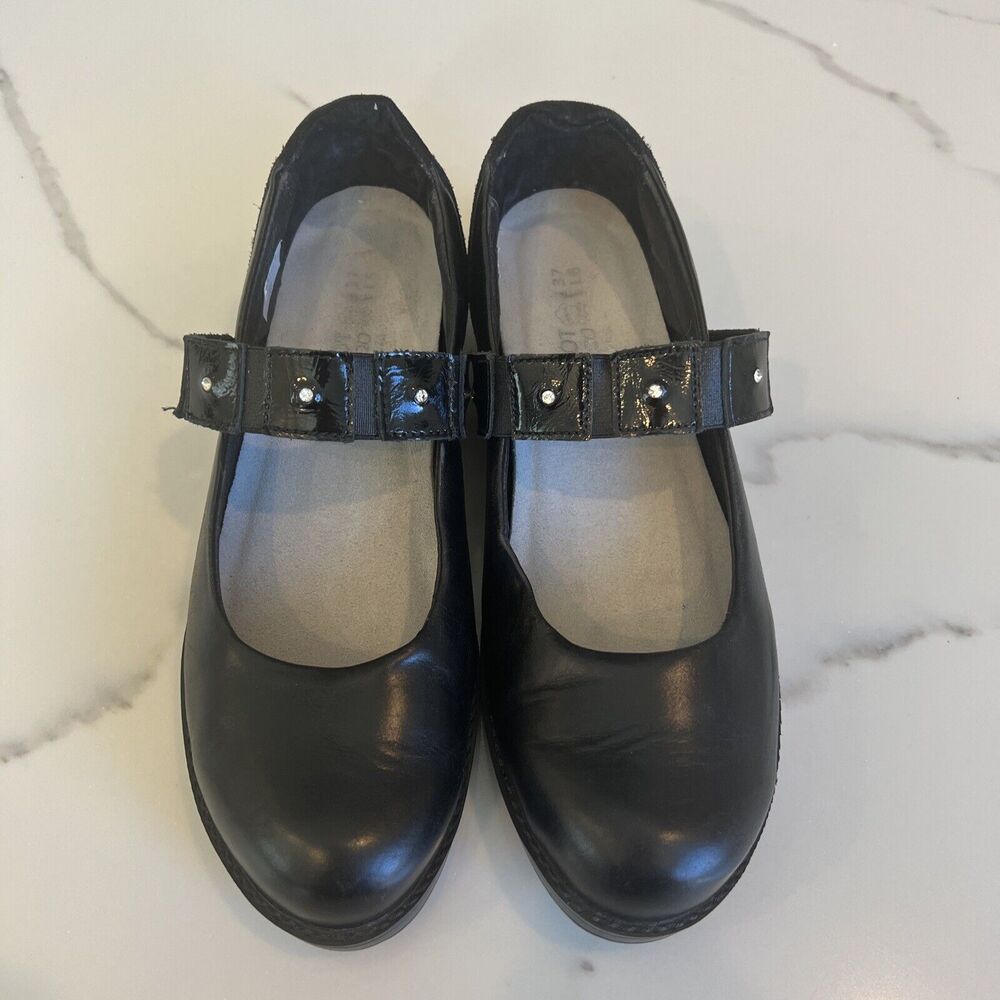 Naot Black Patent Strap Mary Jane Clogs